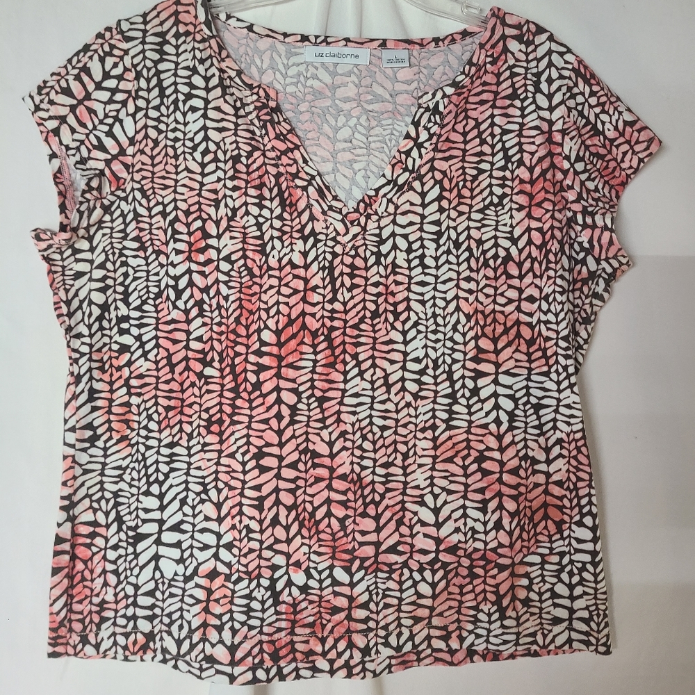 Liz Claiborne Large Capped Sleeve 100% cotton Multicolored Vneck Top